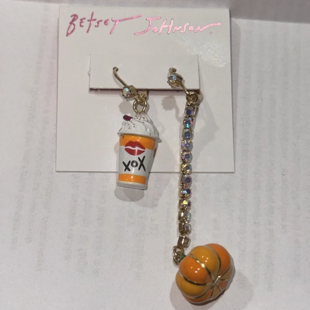 Betsey Johnson Orange Pumpkin and Drink Earrings